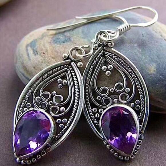 Silver Hollow Out Vintage Dangle Boho Earrings - Picture 1 of 5